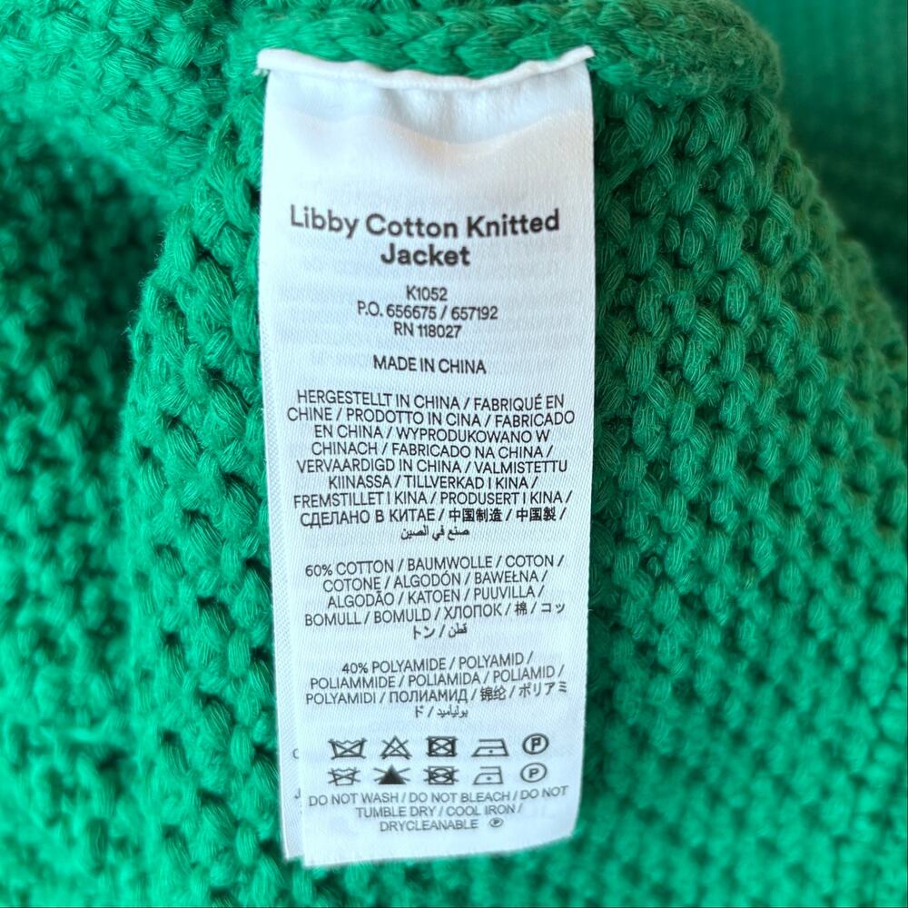Boden Libby Cotton Knit Jacket Buttoned Cardigan Green Navy Women Size 8 - Picture 6 of 8